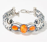 American West Sterling Silver Oval & Bead Orange Spiny Shell Toggle Bracelet 7"